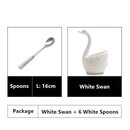 Ceramic Swan Stand Holder Fruit Forks kitchen Cutlery Cake Dessert Fork Spoon Set