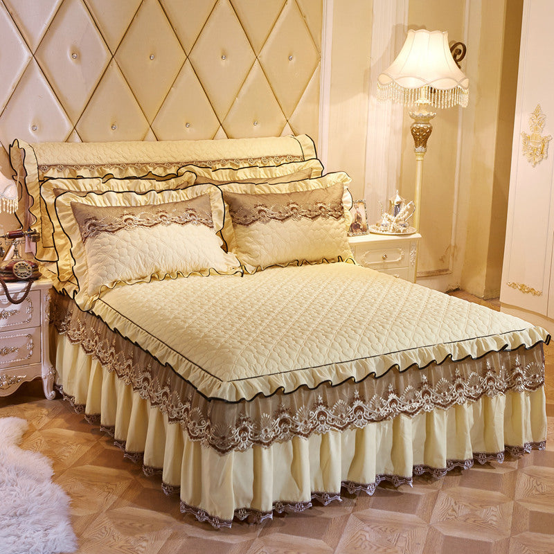 European Style Quilted Lace One-Piece Bed Skirt