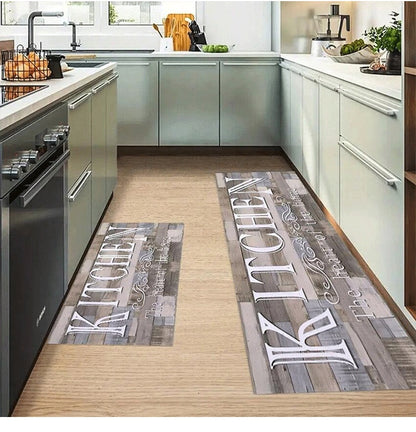 Crystal Velvet Gray Wood Grain Kitchen Door Mat