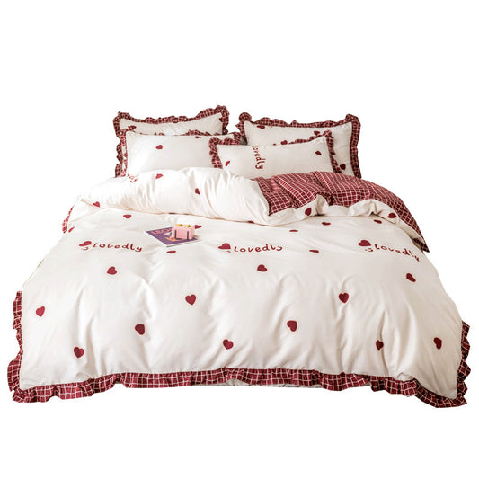 Princess Style Four-piece Bed Sheet Duvet Cover Girl's Heart Bed Cover Summer Three-piece Suit