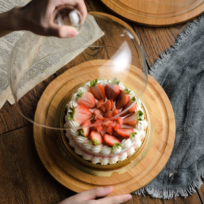 Plateau à gâteau en verre et bois de bambou