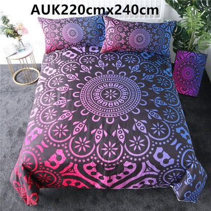 Purple crochet quilt cover three-piece bedding set