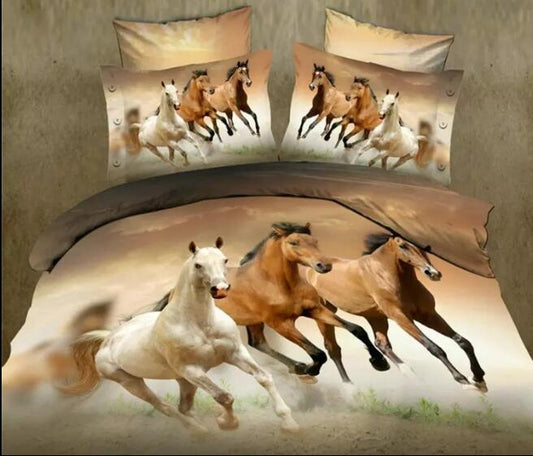 Juego de cama tamaño queen con caballos corriendo