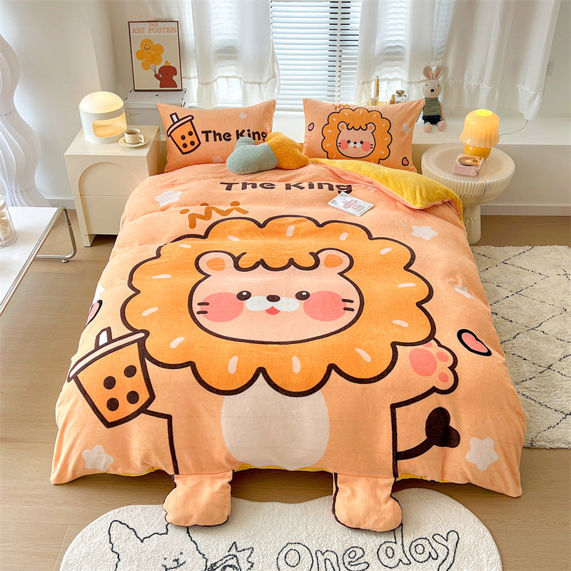 Cartoon Thickened Milk Velvet Four Piece Bedding