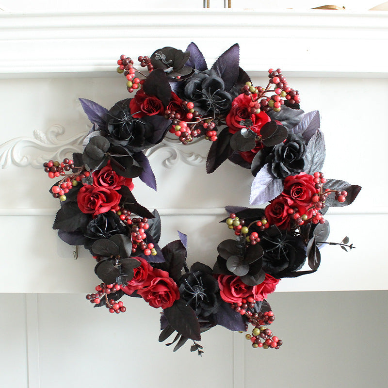 Halloween Black Red Rose Ring Wreath