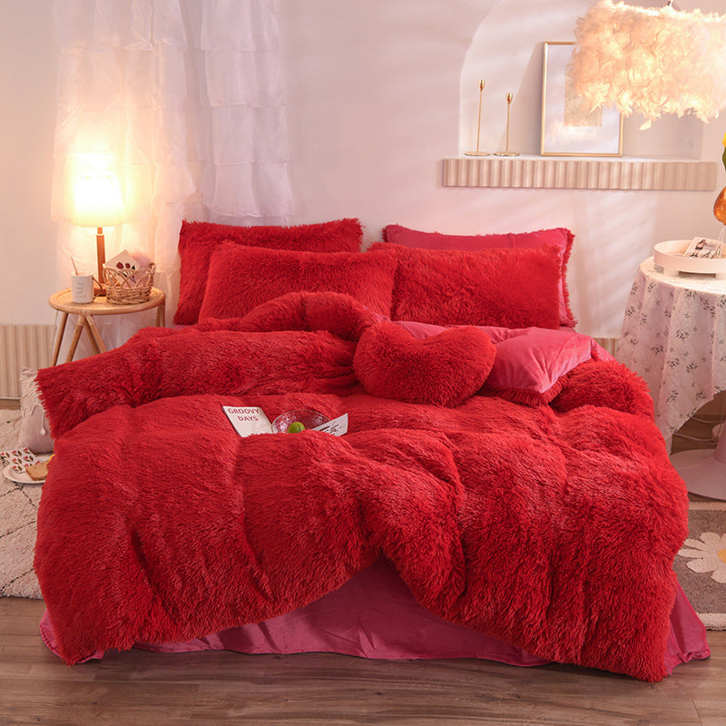 Housse de couette en polaire épaisse de luxe Queen King Winter Warm Bed Housse de couette Taie d'oreiller Fluffy Plush Shaggy Literie Ensemble de literie Hiver Corps Garder au chaud