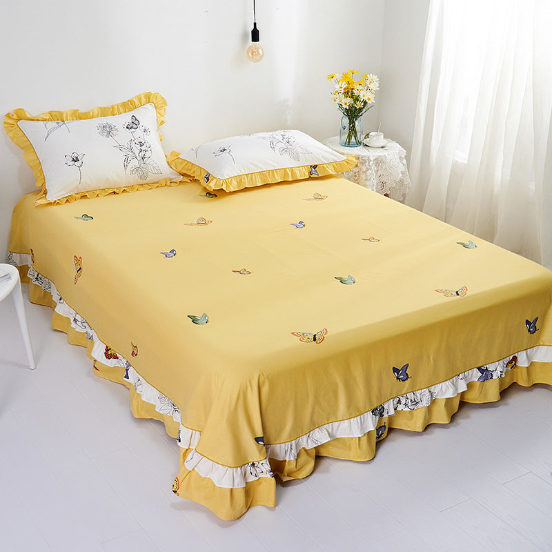 Drap de lit en pur coton avec bordure arrondie, version AB, taie d'oreiller