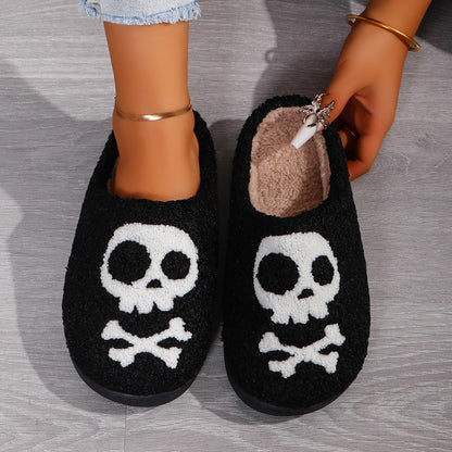 Chaussons confortables en coton avec tête de mort pour Halloween