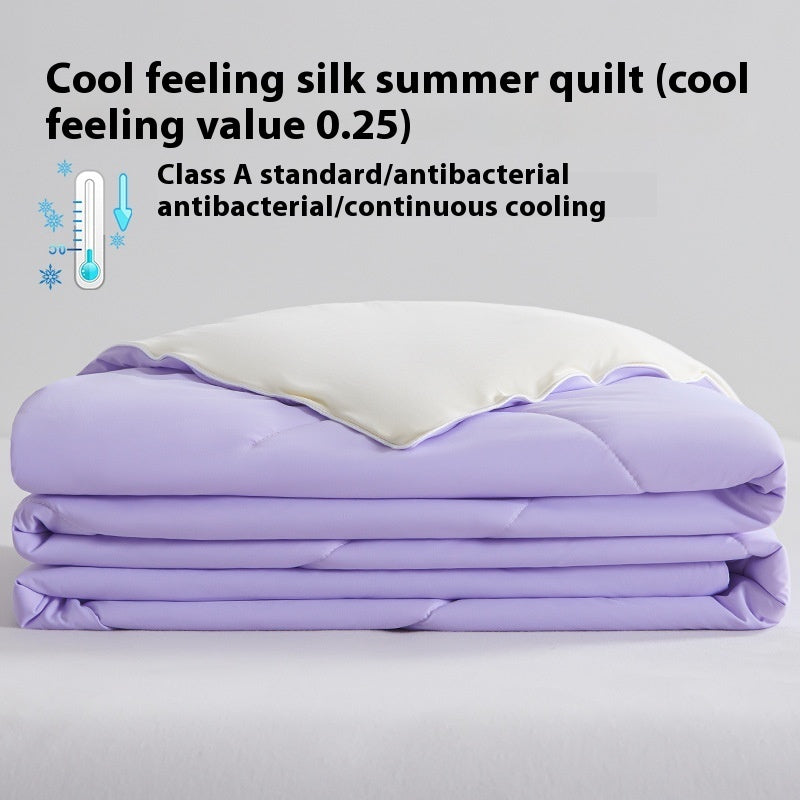 Manta de verano de seda fresca de color puro, funda ventilable, edredón de verano de seda helada para cama individual o doble, edredón fino lavable a máquina