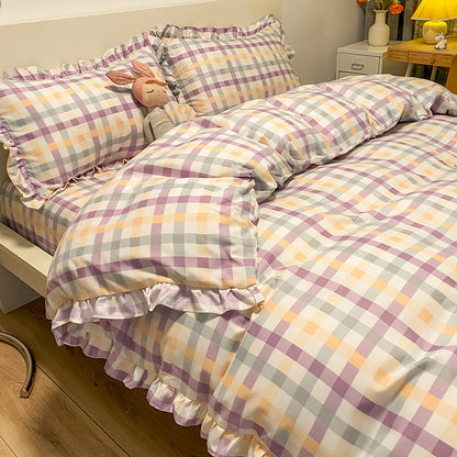 Drap de lit quatre pièces de style princesse, housse de couette, housse de lit en forme de cœur pour fille, costume d'été trois pièces