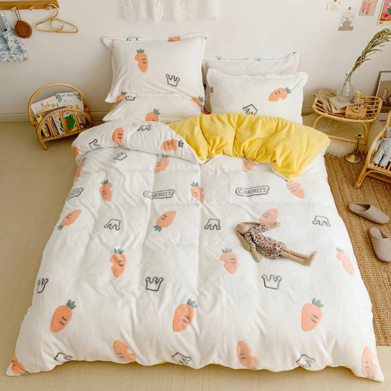 Thick And Warm Snow Fleece Four-Piece Cartoon Fleece Bedding