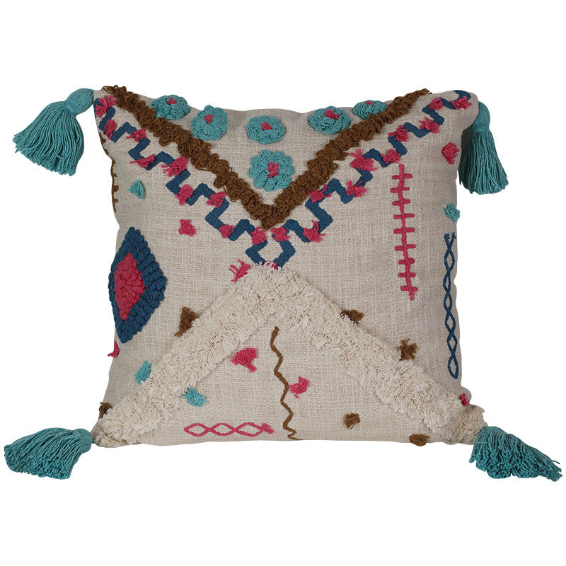 Moroccan Style Cotton Tufted Pillow For Living Room And Bedroom