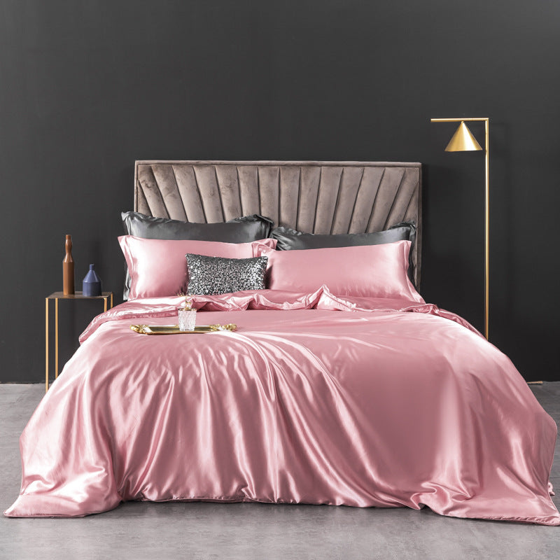 European-style Washed Silk Four-piece Set Can Not Afford The Ball Silky Nude Sleep Solid Color Summer Bedding