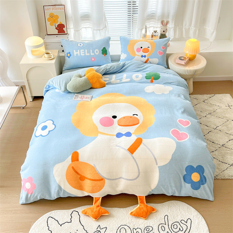 Cartoon Thickened Milk Velvet Four Piece Bedding