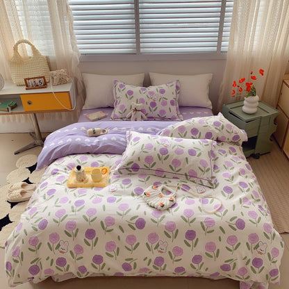 Home Fashion Simple Printing Cotton Bed Four-piece Set