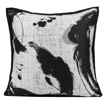 Coussin noir et blanc à motif de trait d'encre