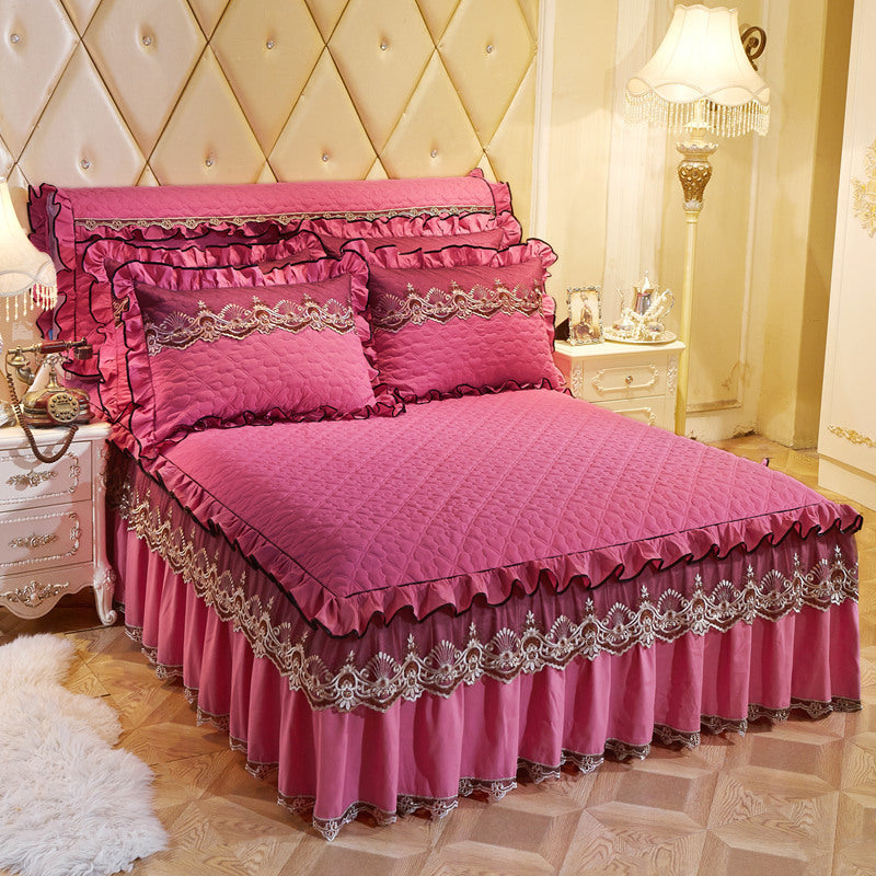 European Style Quilted Lace One-Piece Bed Skirt