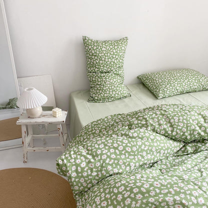 Daisy And Mint Japanese Retro Light Green  Girl Floral Cotton Bed Linen Quilt Cover