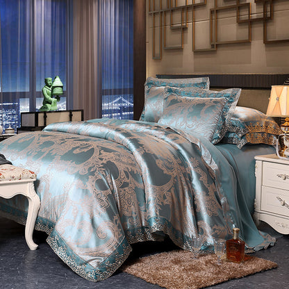 Four-Piece Cotton Bedding With European Style Jacquard Satin