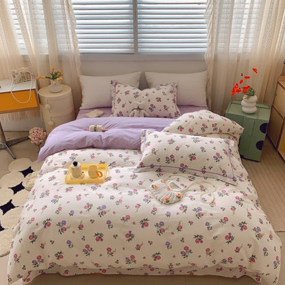 Home Fashion Simple Printing Cotton Bed Four-piece Set