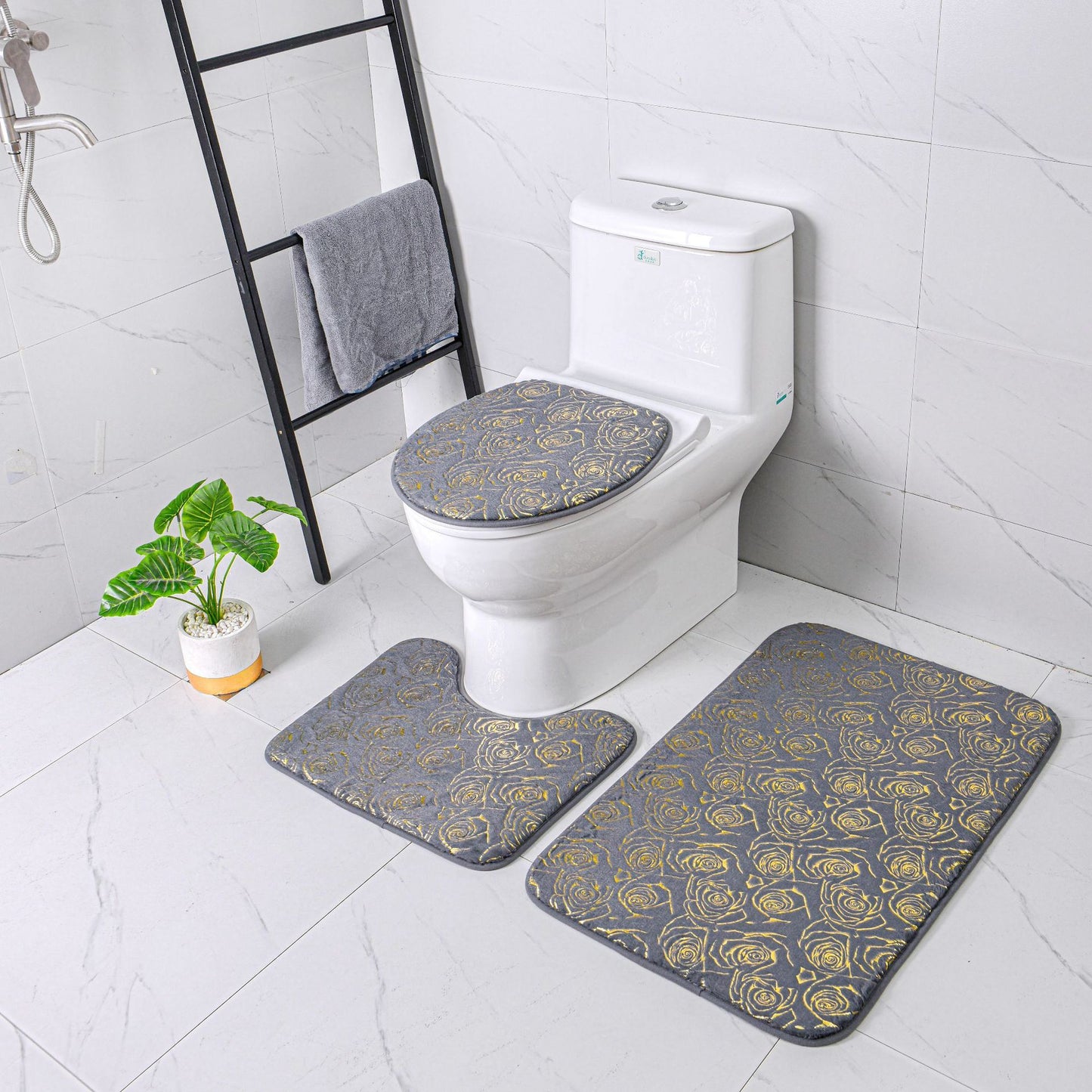 Tapis de salle de bain doré, ensemble de trois pièces, tapis de porte antidérapant pour la maison