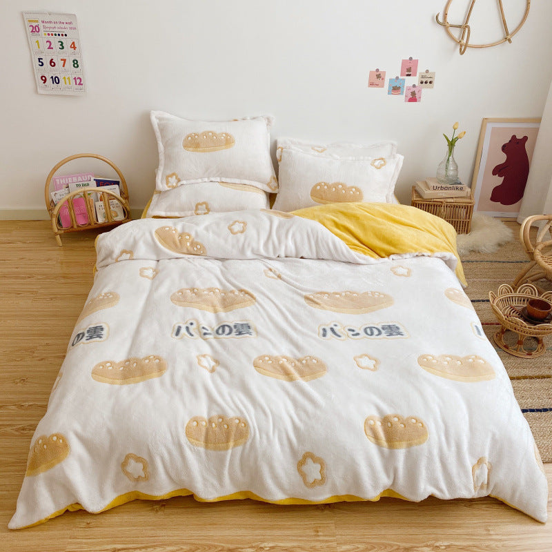 Thick And Warm Snow Fleece Four-Piece Cartoon Fleece Bedding