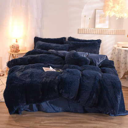 Housse de couette en polaire épaisse de luxe Queen King Winter Warm Bed Housse de couette Taie d'oreiller Fluffy Plush Shaggy Literie Ensemble de literie Hiver Corps Garder au chaud