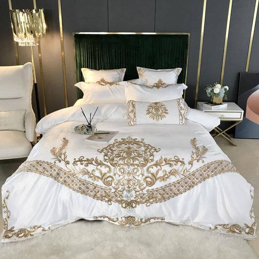 Four-piece Embroidered Tencel Cotton Bed Linen And Duvet Cover