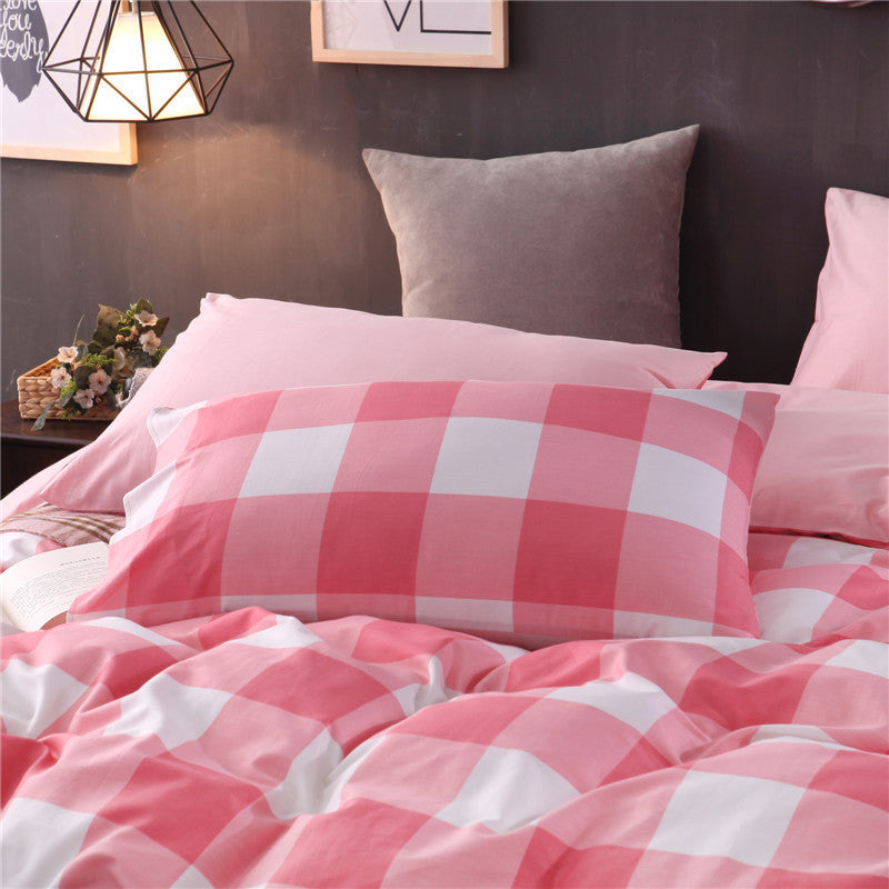 Three-piece Checked Bed Sheet Set