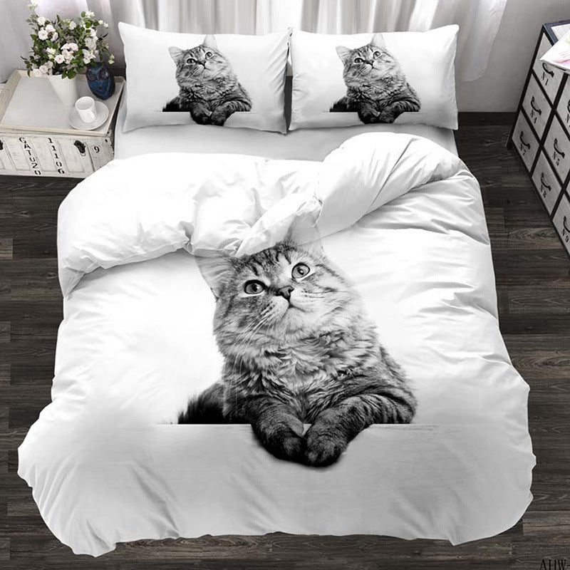 Three-piece Animal Cat and Dog Realistic Quilt Cover