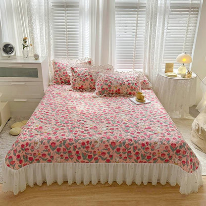 Cotton Lace Embroidery Quilted Bed Cover Series Three-piece Set