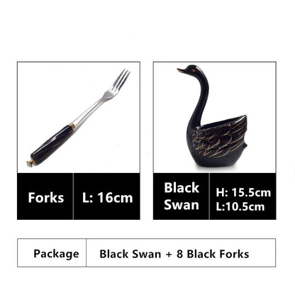 Ceramic Swan Stand Holder Fruit Forks kitchen Cutlery Cake Dessert Fork Spoon Set