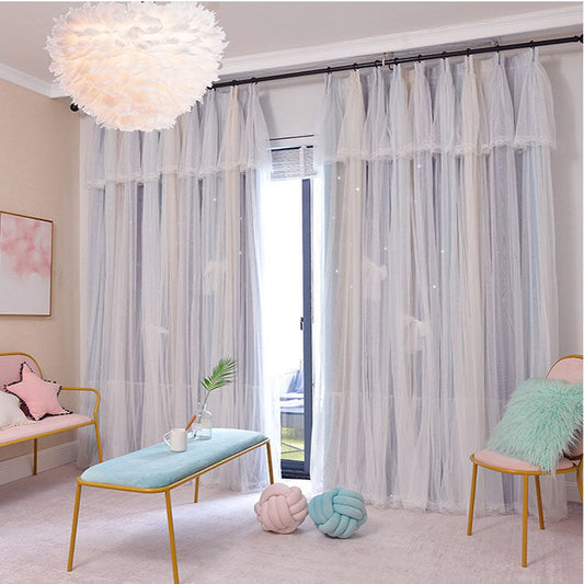 Cortinas opacas nórdicas simples con diseño de princesas y estrellas huecas para dormitorio