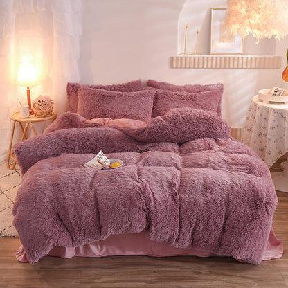 Housse de couette en polaire épaisse de luxe Queen King Winter Warm Bed Housse de couette Taie d'oreiller Fluffy Plush Shaggy Literie Ensemble de literie Hiver Corps Garder au chaud