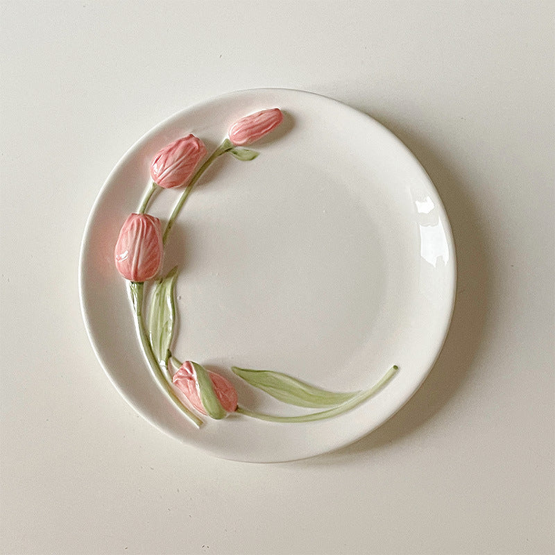 Three-dimensional Tulip Ceramic Plate Bowl Cup