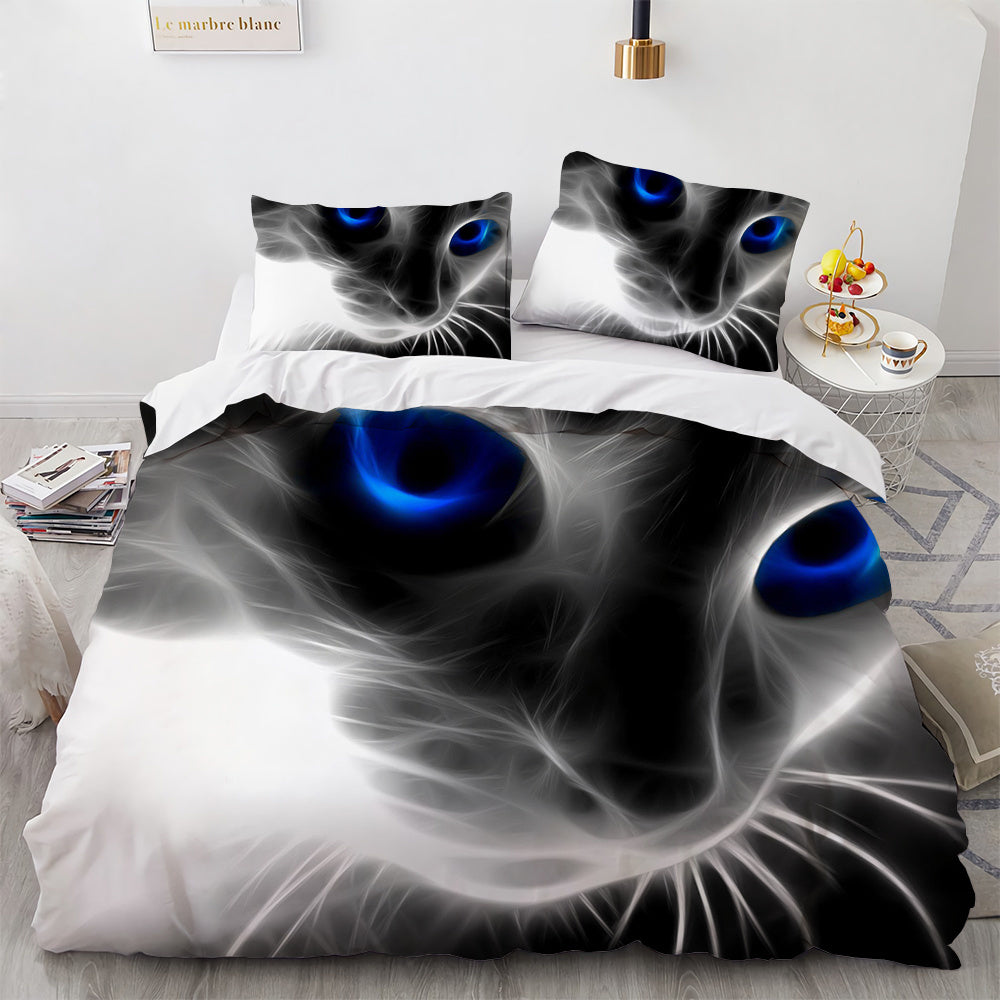 Juego de cama con bonito gato blanco para dormitorio de niña y mujer, funda nórdica cómoda