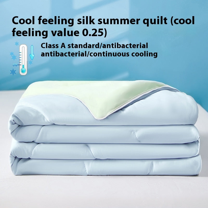 Manta de verano de seda fresca de color puro, funda ventilable, edredón de verano de seda helada para cama individual o doble, edredón fino lavable a máquina