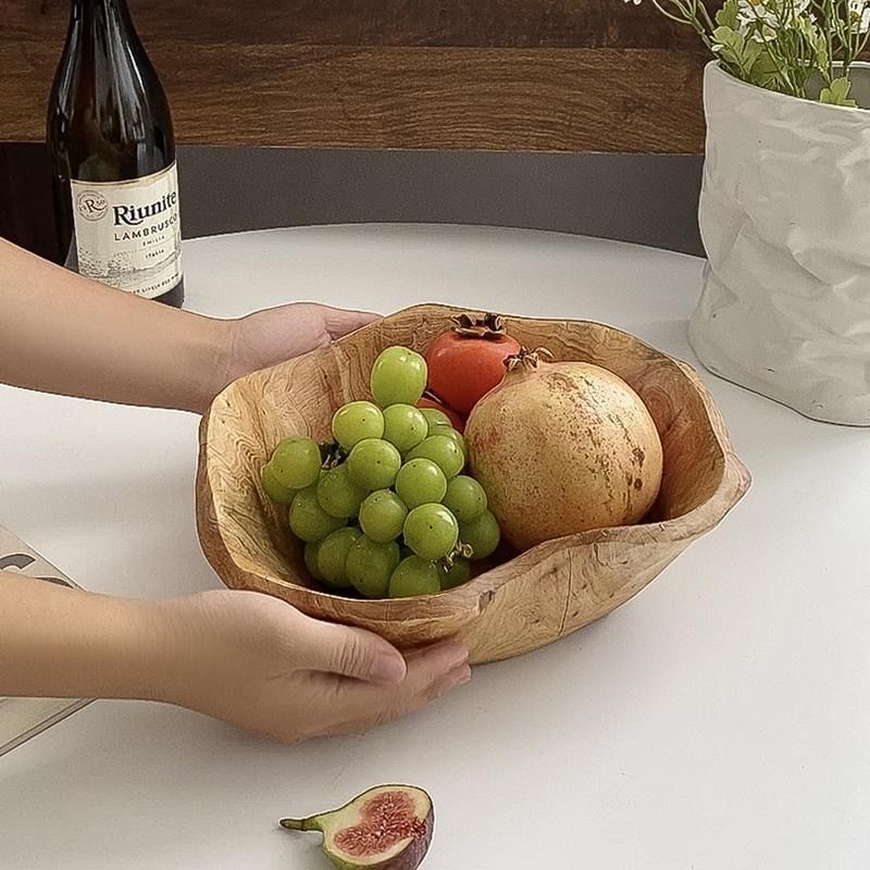 Cuenco creativo de madera maciza natural de gran capacidad para aperitivos y frutas