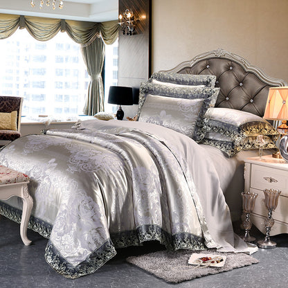 Four-Piece Cotton Bedding With European Style Jacquard Satin