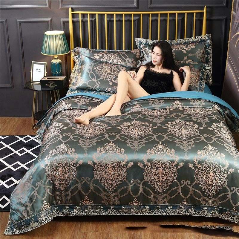 Silk Satin Jacquard Lace Four-piece Bedding