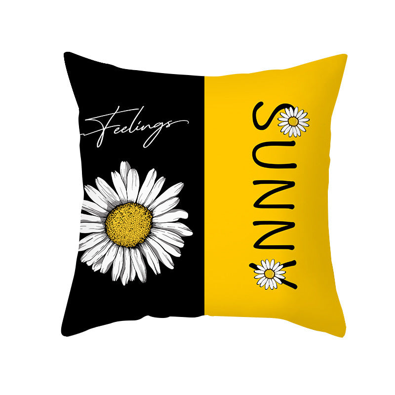 Housse de coussin moderne à imprimé marguerite jaune