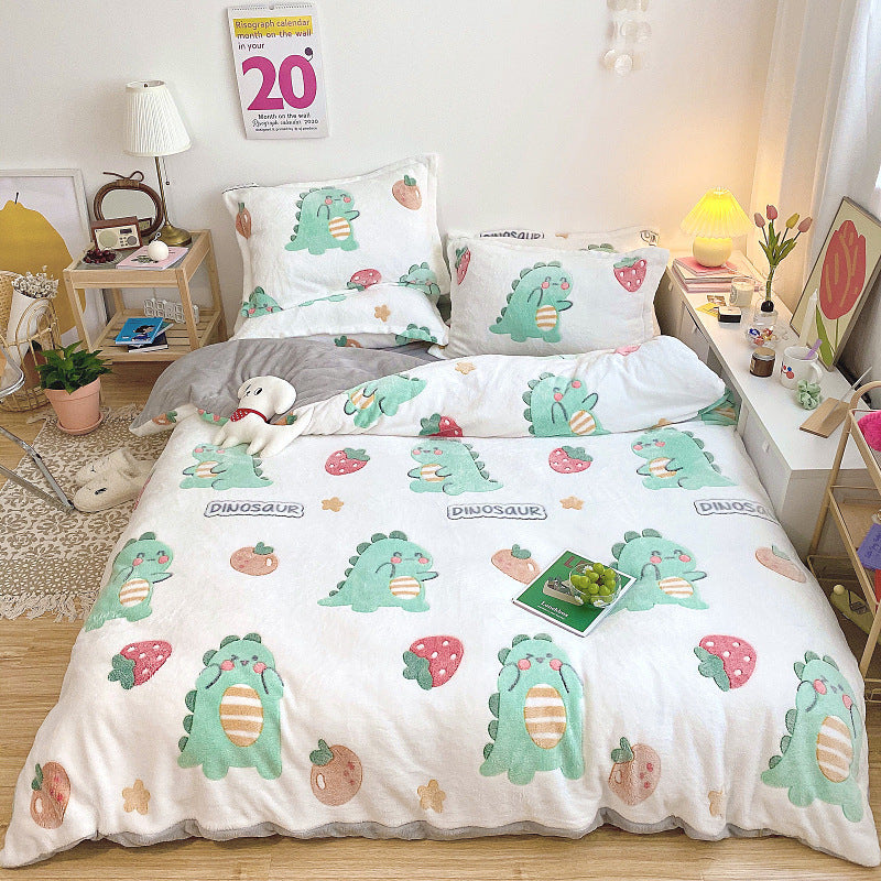 Thick And Warm Snow Fleece Four-Piece Cartoon Fleece Bedding