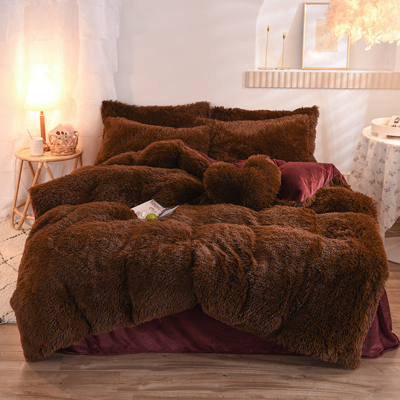 Housse de couette en polaire épaisse de luxe Queen King Winter Warm Bed Housse de couette Taie d'oreiller Fluffy Plush Shaggy Literie Ensemble de literie Hiver Corps Garder au chaud