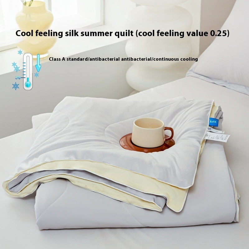 Manta de verano de seda fresca de color puro, funda ventilable, edredón de verano de seda helada para cama individual o doble, edredón fino lavable a máquina