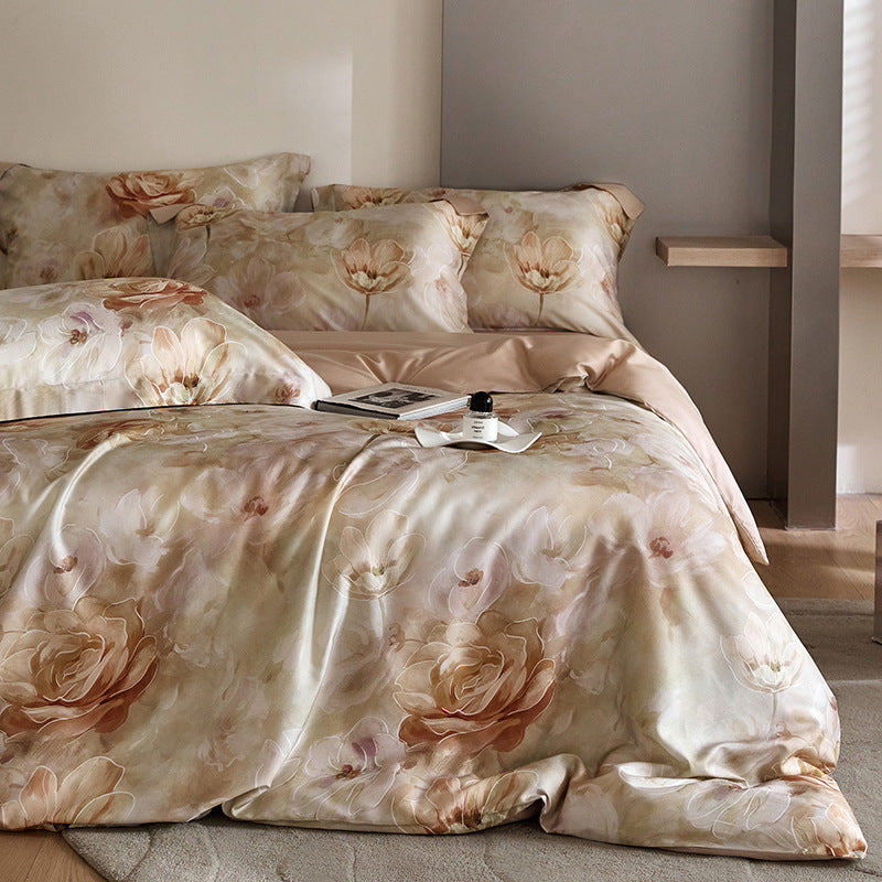 Flower Tencel Digital Printed Four-piece Bedding Set