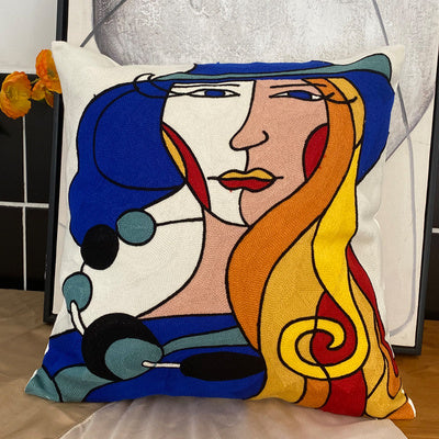 Coussin brodé contre la taie d'oreiller abstraite Picasso en trois dimensions