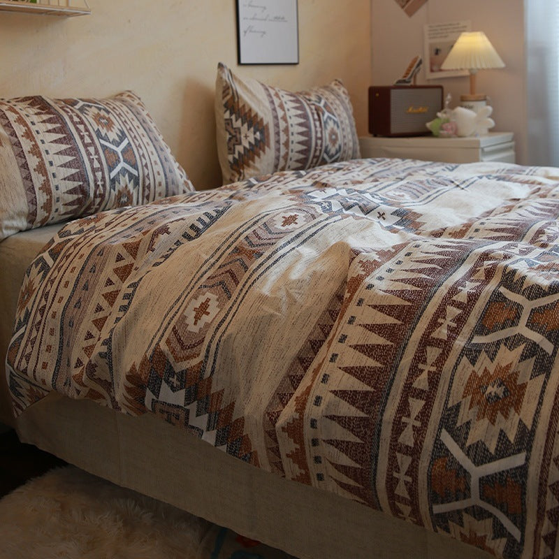 Bohemian Brown Bed Cotton Geometric Pattern