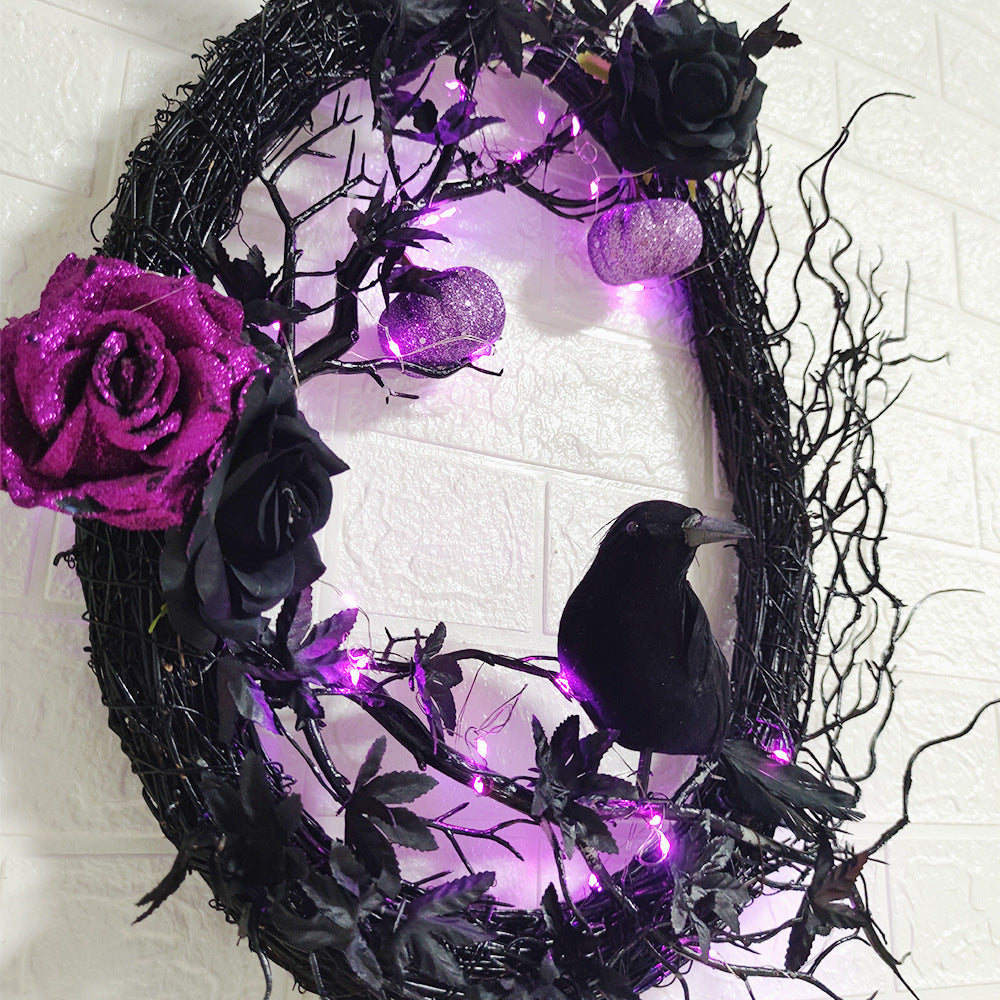 Halloween Black Crow Horror Garland Door Hanging Decorations