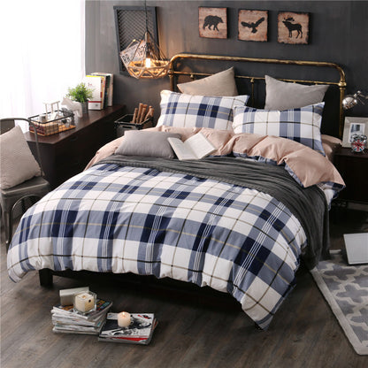 Three-piece Checked Bed Sheet Set