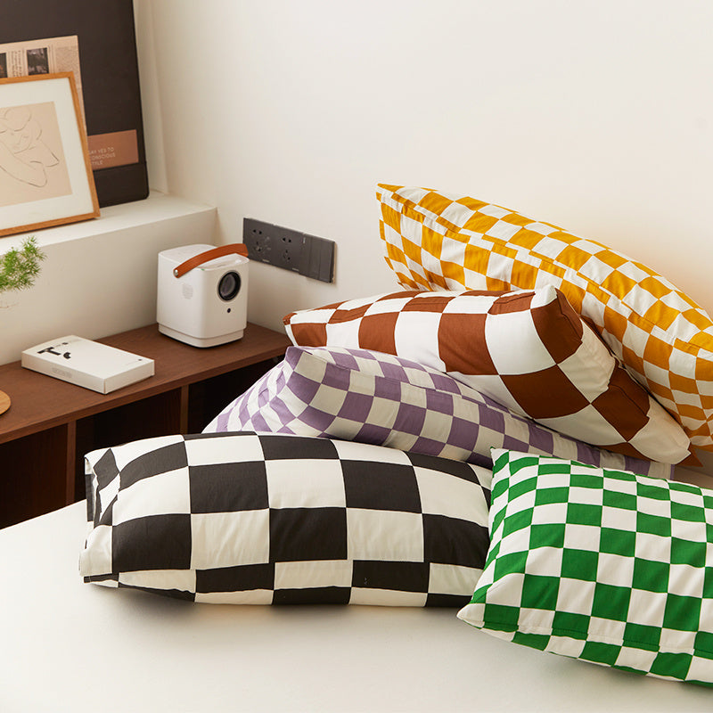 Simple Style Chessboard Plaid Cotton Pillowcase